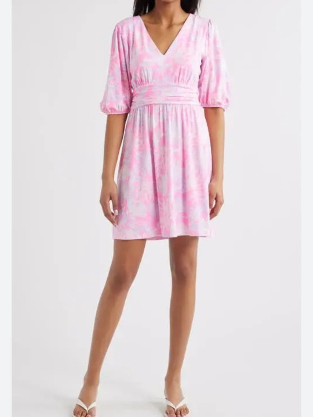 Lilly Pulitzer Pink Floral V-Neck Waist-Detail Mini Dress